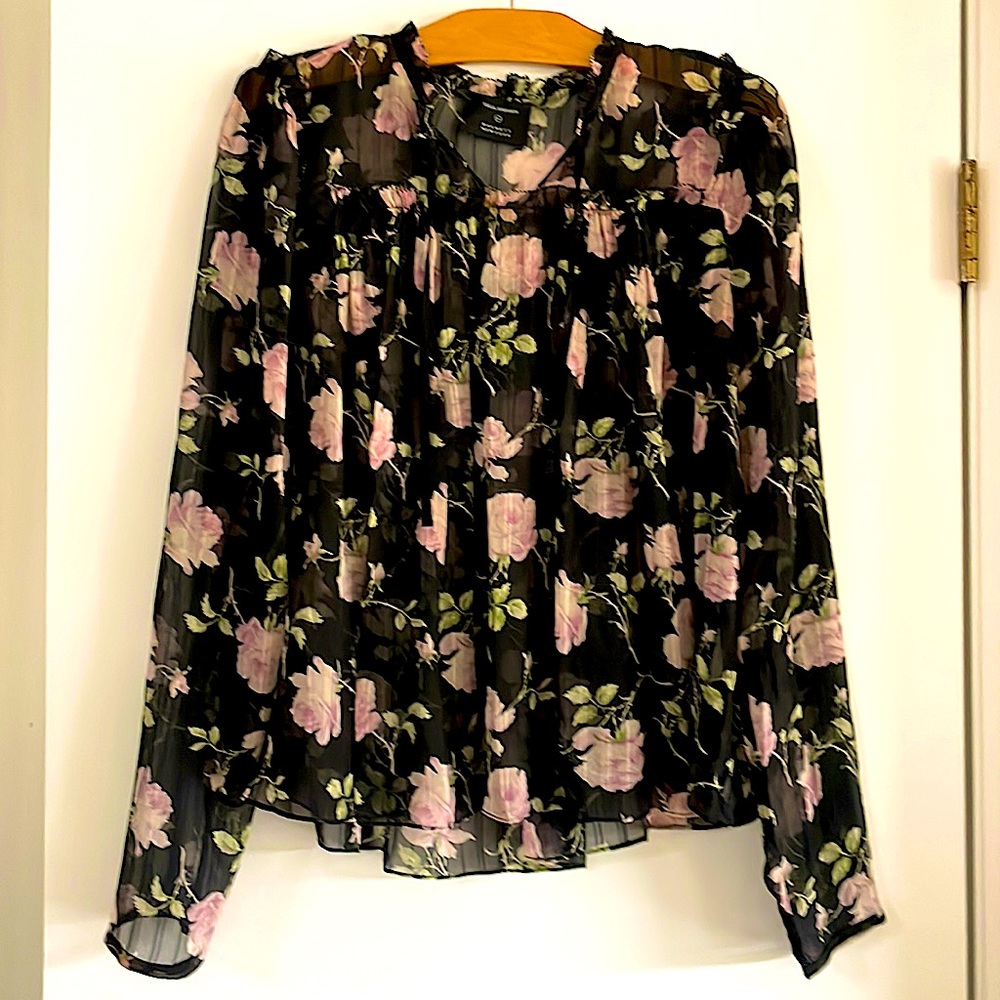 Ulla Johnson Barney’s New York black floral sheer top